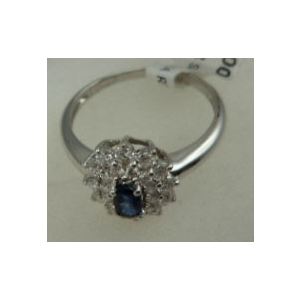 10 Karat White Gold Diamond Ring With Flower Shaped Blue Sapphire Stone