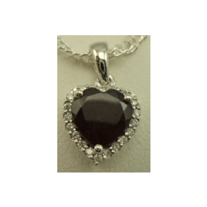 10 Karat White Gold Diamond Pendant with Heart Shaped Sapphire stone