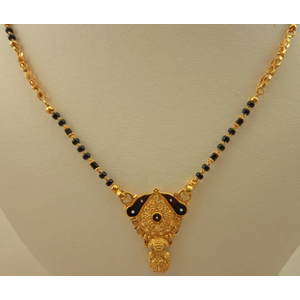 22 Karat Gold Single Row Mangalsutra with Meenakari Filigree Pendant