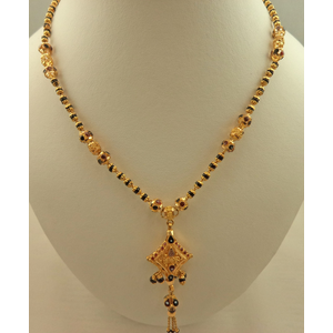 22 Karat Gold Single Row Mangalsutra with Gold Balls and Meenakari